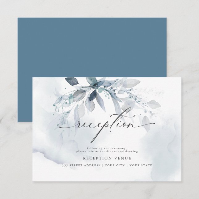 Dusty Blue Watercolor Reception Invitation (Front/Back)
