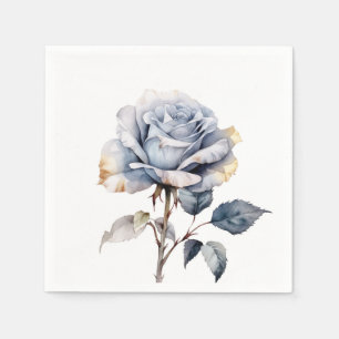 Dusty Blue Watercolor Rose Napkin