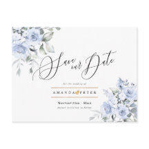 Dusty Blue Watercolor Roses Save the Date