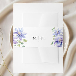 Dusty Blue Watercolor Rustic Floral Wedding Invitation Belly Band
