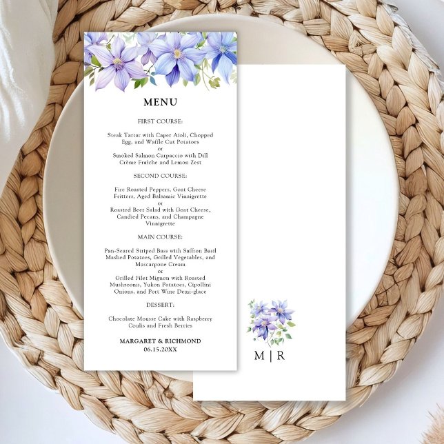 Dusty Blue Watercolor Rustic Floral Wedding Menu (Creator Uploaded)