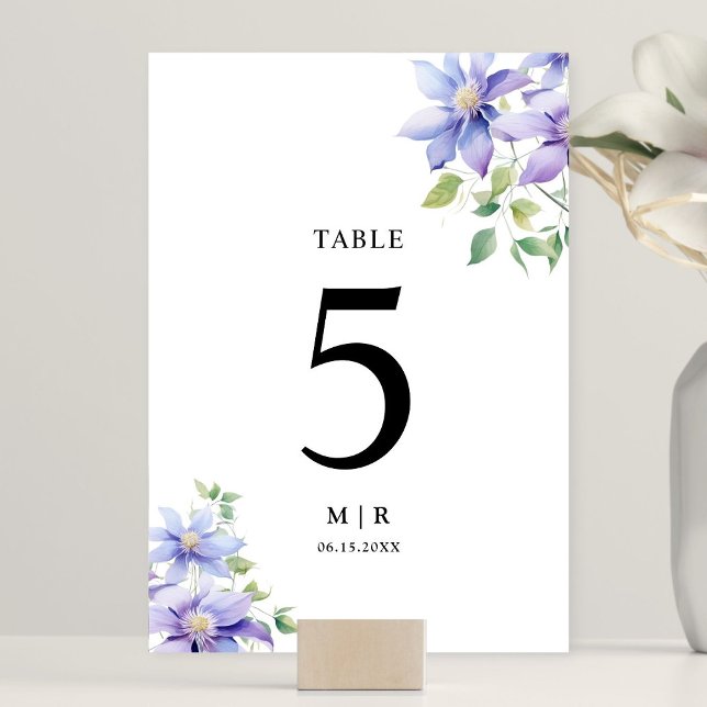 Dusty Blue Watercolor Rustic Floral Wedding Table Number (Creator Uploaded)