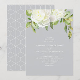 Dusty Blue Watercolor Spring Floral Peony Wedding Invitation
