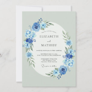 Dusty Blue Watercolor Spring Wedding Invitation