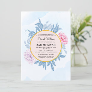 Dusty Blue Watercolor Succulent Bar Bat Mitzvah Invitation
