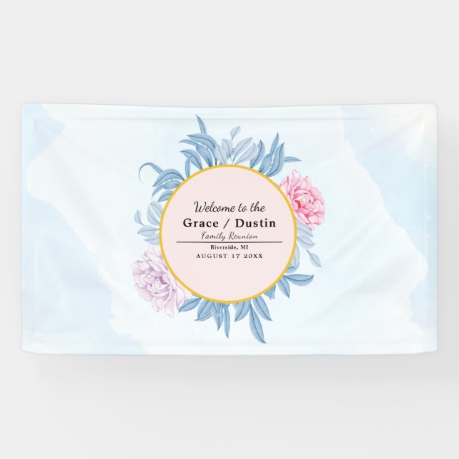 Dusty Blue Watercolor Succulent Family Reunion Banner (Horizontal)