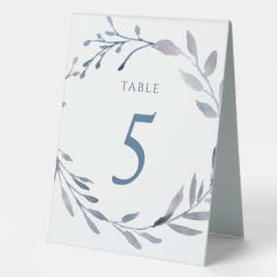 dusty blue watercolor table number five sign