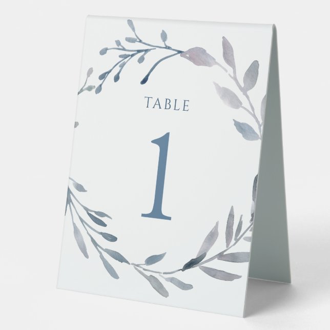 dusty blue watercolor table number one sign (Front)