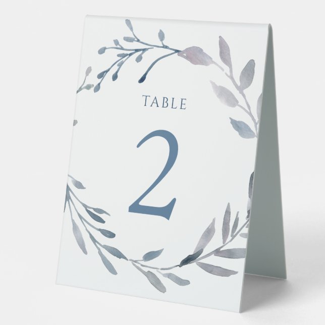 dusty blue watercolor table number sign (Front)