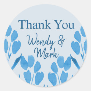 Dusty Blue Watercolor Thank You Classic Round Sticker