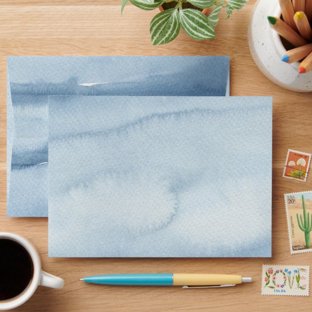 Dusty Blue Watercolor Wedding  Envelope (Desk)