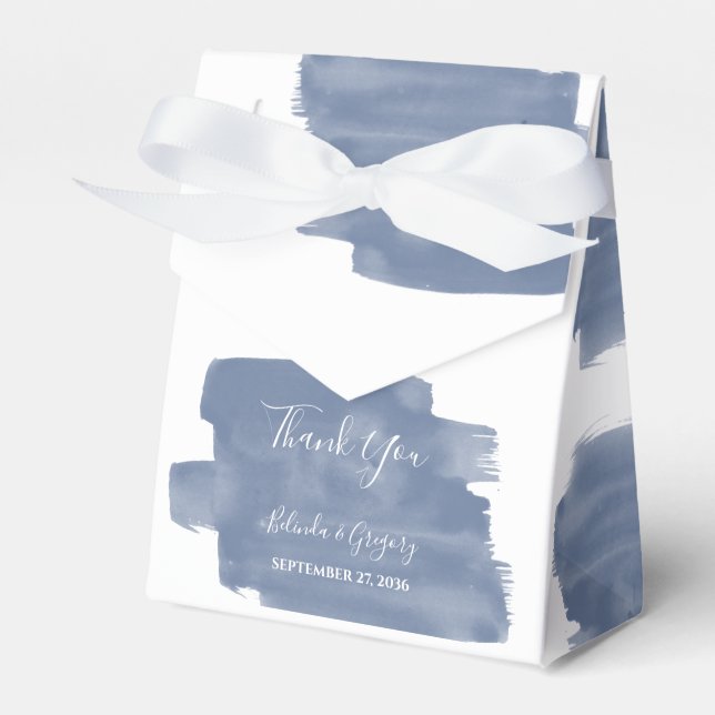 Dusty Blue Watercolor Wedding Favour Box (Front Side)