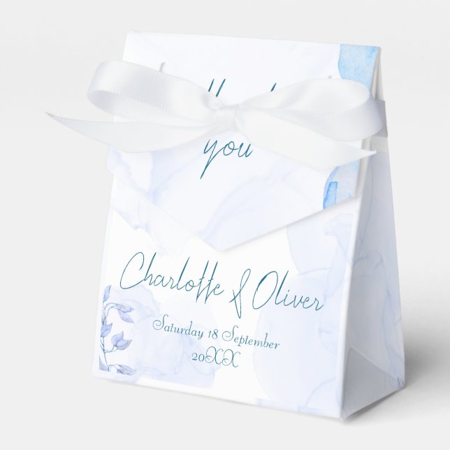 Dusty Blue Watercolor Wedding Favour Box (Front Side)