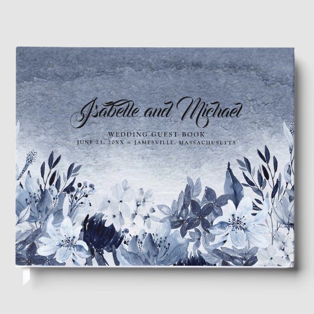 Dusty Blue Watercolor Wedding Guest Book (Front)