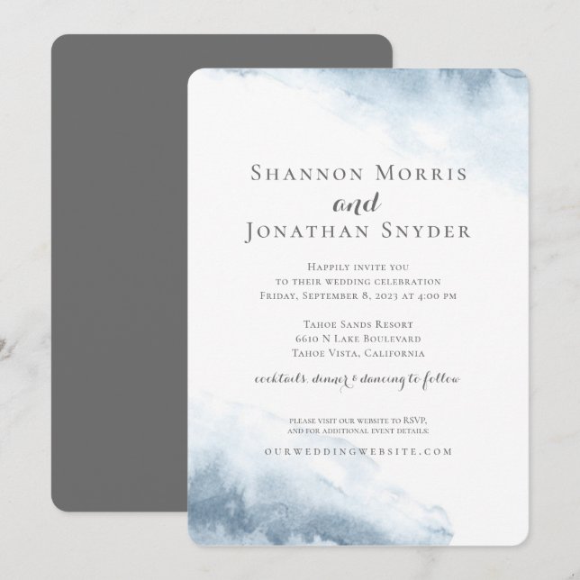 Dusty Blue Watercolor Wedding Invitations (Front/Back)