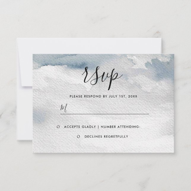 Dusty Blue Watercolor Wedding RSVP Card (Front)