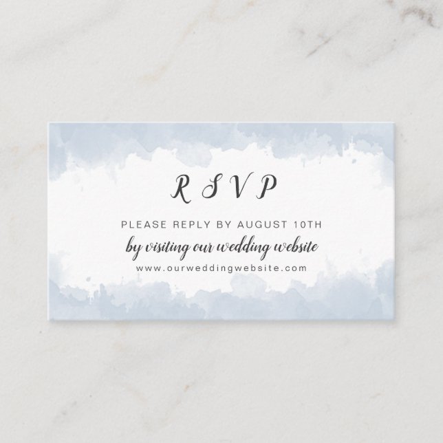 Dusty Blue Watercolor wedding website RSVP Enclosure Card (Front)
