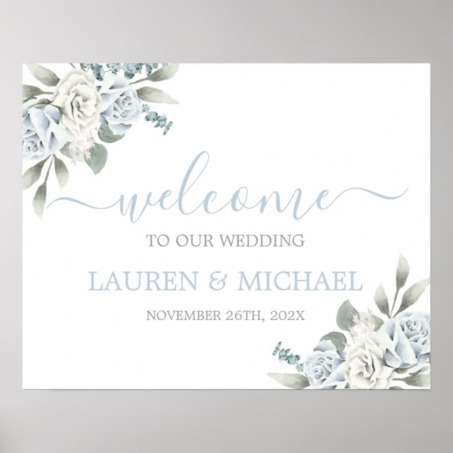 Dusty Blue Watercolor Wedding Welcome sign (Front)