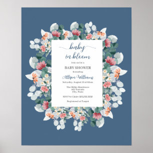 Dusty blue watercolor wildflower baby shower poster