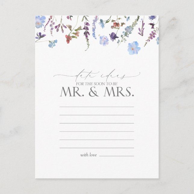 Dusty Blue Watercolor Wildflower Date Ideas Postcard (Front)