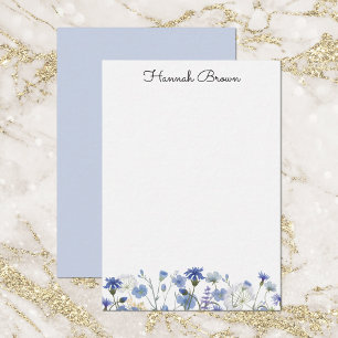 Dusty Blue Watercolor Wildflower Garden  Card