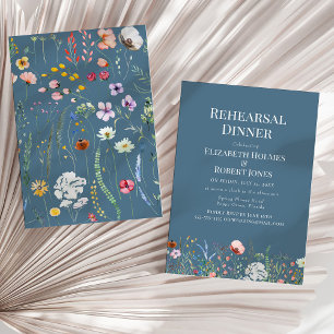 Dusty Blue Watercolor Wildflower Rehearsal Dinner Invitation