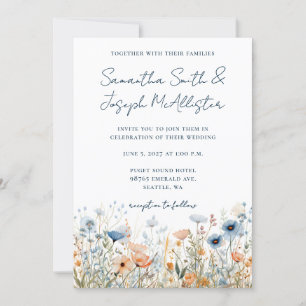 Dusty Blue Watercolor Wildflower Wedding Invitation