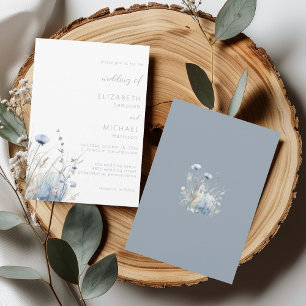 Dusty Blue Watercolor Wildflower Wedding Invitation