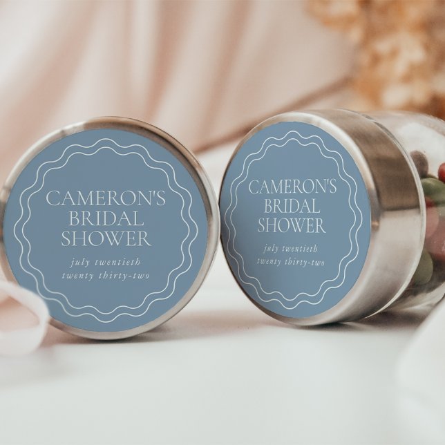 Dusty Blue | Wavy Scallop Border Bridal Shower Classic Round Sticker (Creator Uploaded)