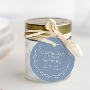 Dusty Blue Wavy Scallop Border Bridal Shower Favour Tags