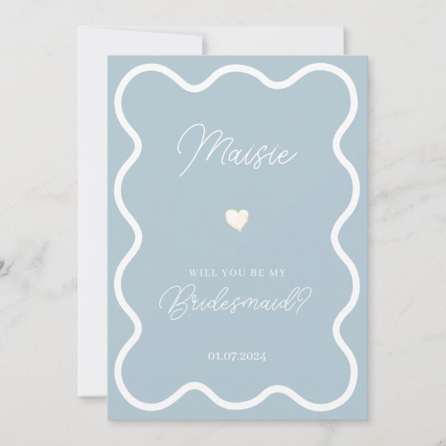 Dusty blue wavy will you be my bridesmaid proposal invitation (Front)