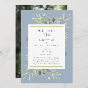 Dusty Blue We Said Yes Elopement Announcement