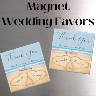 Dusty Blue Wedding 2 Heart Sand Wedding favour Magnet