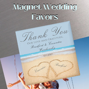 Dusty Blue Wedding 2 Hearts on Sand Wedding favour Magnet