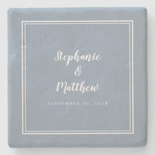 Dusty Blue Wedding Bride & Groom Elegant Simple Stone Coaster