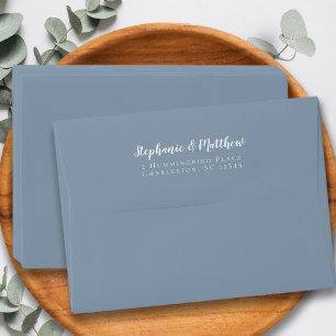 Dusty Blue Wedding Bride & Groom Return Address Envelope