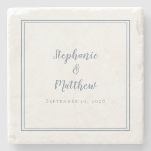 Dusty Blue Wedding Bride & Groom Simple Elegant Stone Coaster