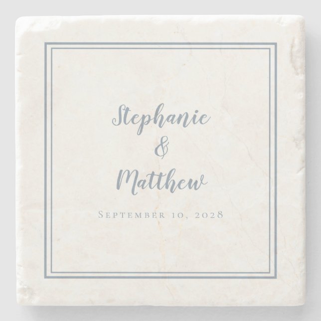 Dusty Blue Wedding Bride & Groom Simple Elegant Stone Coaster (Front)
