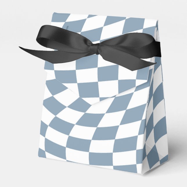 Dusty Blue Wedding Collection Check Chequered    Favour Box (Front Side)