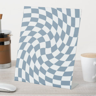 Dusty Blue Wedding Collection Check Chequered  Pedestal Sign