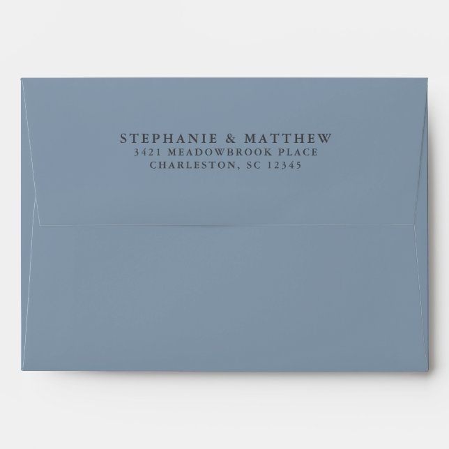 Dusty Blue Wedding Couple Return Address Elegant Envelope (Back (Top Flap))