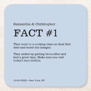 Dusty Blue Wedding Custom Fun Fact  Square Paper Coaster