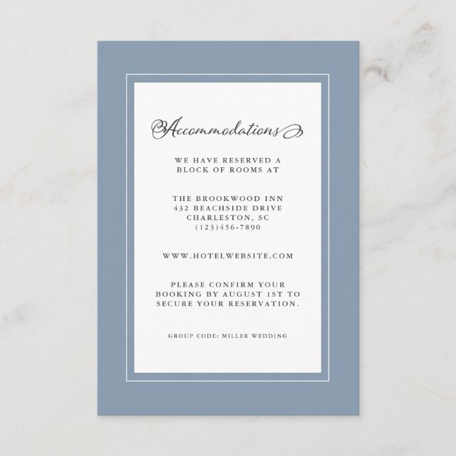 Dusty Blue Wedding Detail Modern Chic Borders Enclosure Card (Front)