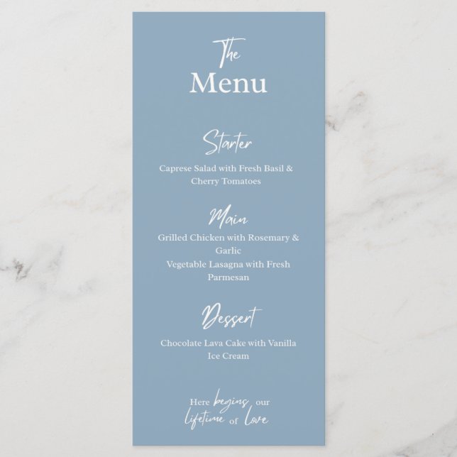 Dusty blue Wedding Dinner party Menu Card (Front)