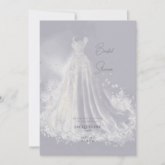 Dusty Blue Wedding Dress Bridal Shower Invitation (Front)