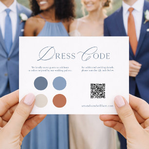 Dusty Blue Wedding Dress Code Card with QR Code
