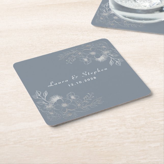 Dusty Blue Wedding Drink Coaster (Angled)