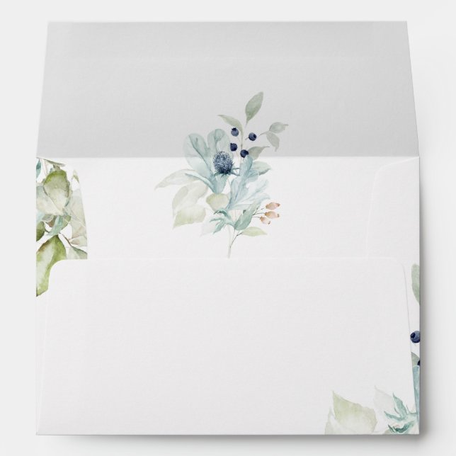 Dusty Blue Wedding | Elegant Floral Spring Envelope (Back (Bottom))