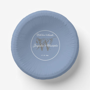 Dusty Blue Wedding Elegant Grey Monogram Paper Plate
