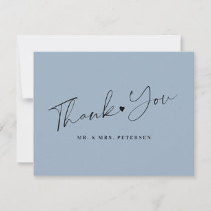 Dusty blue wedding elegant script  thank you card